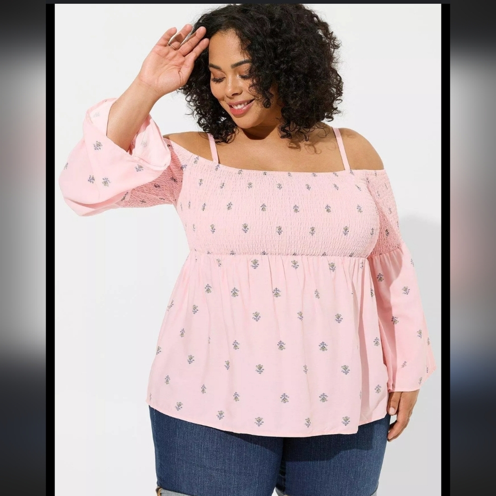 Pink Off-Shoulder Smocked Peasant Top